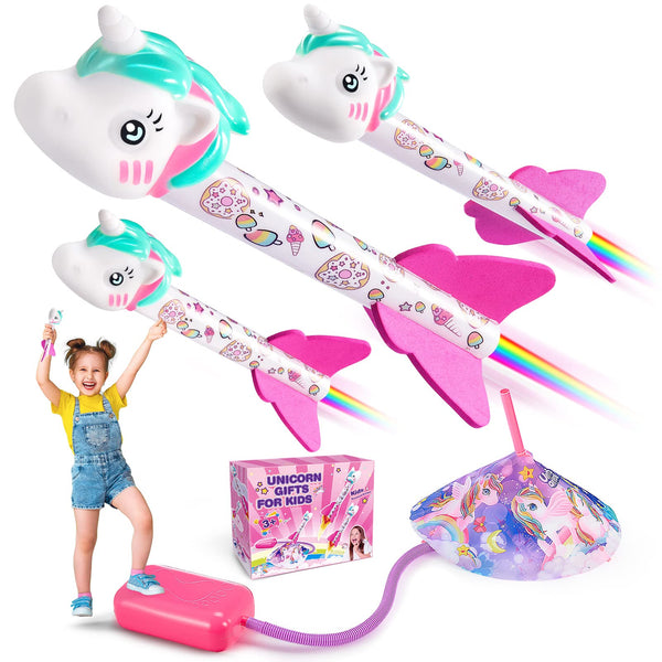 DejaNard Unicorn Gifts for Girls, Stomp Toy Rockets Garden Games Toys for 3-10 Year Olds Boys Girls Toys Age 4 5 6 Outdoor Toys 3-9 Years Old Boys Girls Gifts Age 3-12 Rocket Toy Launcher for Kids