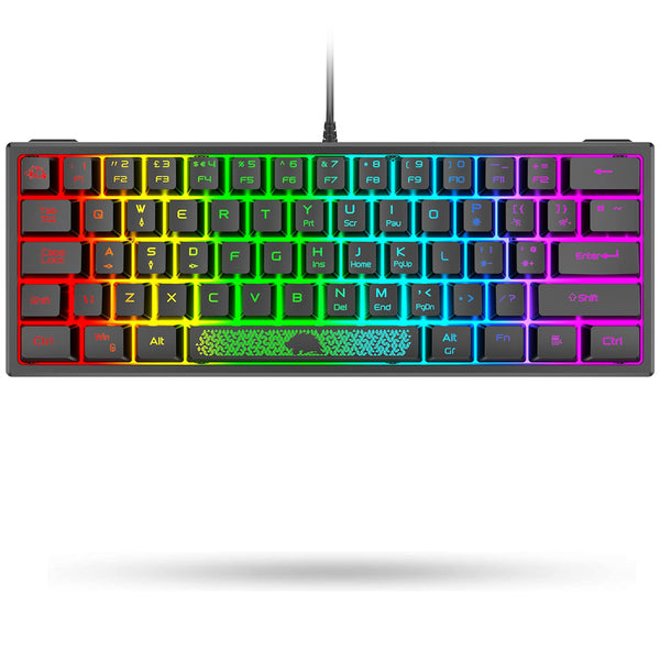 LexonElec K61-60% Percent Compact [UK Layout] Gaming Keyboard, RGB Illuminated LED Backlit Light up Wired Keyboard Mechanical Feel Ergonomic Shortcut for PC Laptop MAC ps4 Gamer Travel black