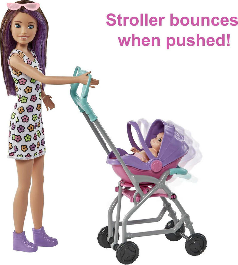 Barbie Skipper Babysitters Inc. Playset with Skipper Babysitter Doll (Brunette), Stroller, Baby Doll & 5 Accessories, Toy for 3 Year Olds & Up, GXT34