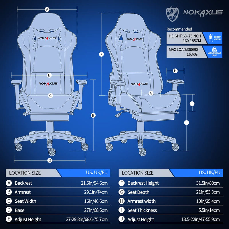 NOKAXUS Office Chair,Gaming Chair With Footrest Lumbar Support for Adults,PU Leather Ergonomic Massage Chair For Home,Computer Video Gamer Chair (Yk-6008-blue)