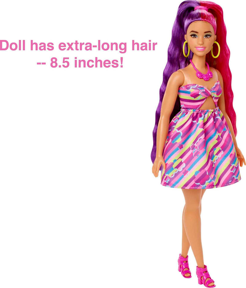 Barbie Totally Hair Flower-Themed Doll, Curvy, 8.5 inch Fantasy Hair, Dress, 15 Hair & Fashion Play Accessories (8 with Color Change Feature) for Kids 3 Years Old & Up, HCM89