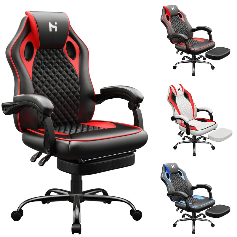 Precision Synergie Gaming Chair with footrest, Gaming Chair for Adults, Ergonomic Office Chair for home, Adjustable Height Computer Chair, Desk Chair with Armrests, Black-Red