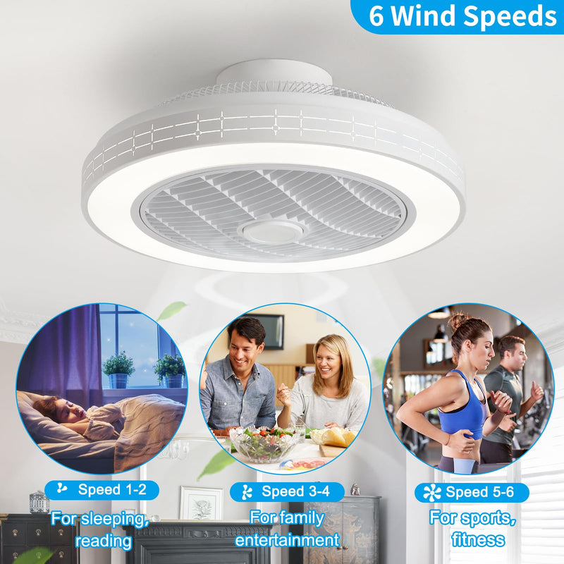 LOKUNM Reversible Ceiling Fans with Lights 48cm Smart Ceiling Fan Light 6 Speeds Dimming Flush Mount Ceiling Lights with Fans and Remote 36W Memory Ceiling Fan Quiet Fan Light Ceiling for Bedroom