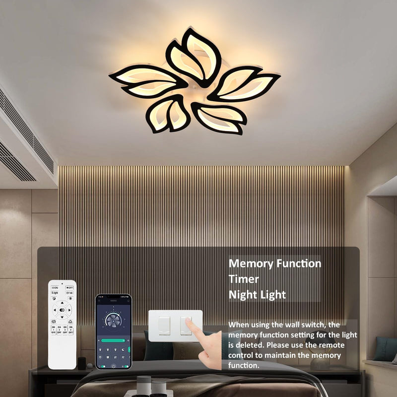 Modern Dimmable LED Chandelier, Creative 5-Head Petals LED Ceiling Lamp with Remote Control, 45W Metal Acrylic Ceiling Chandelier Lighting Fixture for Living Room Bedroom Children's Room