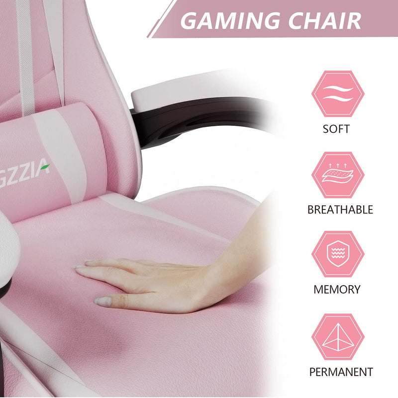 bigzzia Gaming Chair Office Chair Desk Chair Swivel Heavy Duty Chair Ergonomic Design with Cushion and Reclining Back Support (Pink)