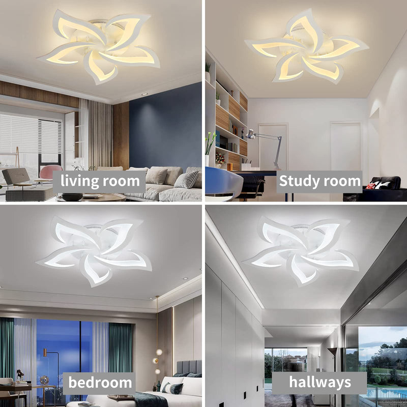 Aicoreray Modern LED Ceiling Lighting, Dimmable Led Ceiling Lights Living Room, 40W Flush Mount Ceiling Lights, 4800 Lumens Acrylic Leaf Close to Ceiling Lights for Bedroom Kitchen Hallway, Φ68cm