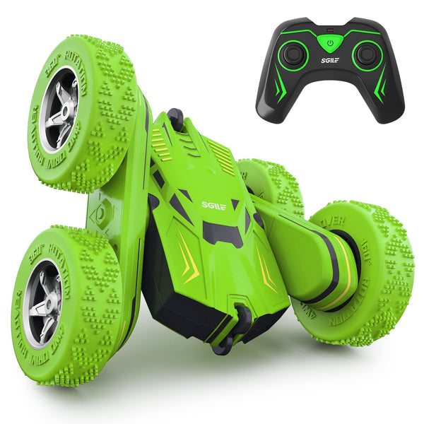 SGILE RC Stunt Car Toys, Direct Charge Remote Control Car with 2 Sided 360 Rotation Gifts for Boys Girls Kids Age 6+, Green