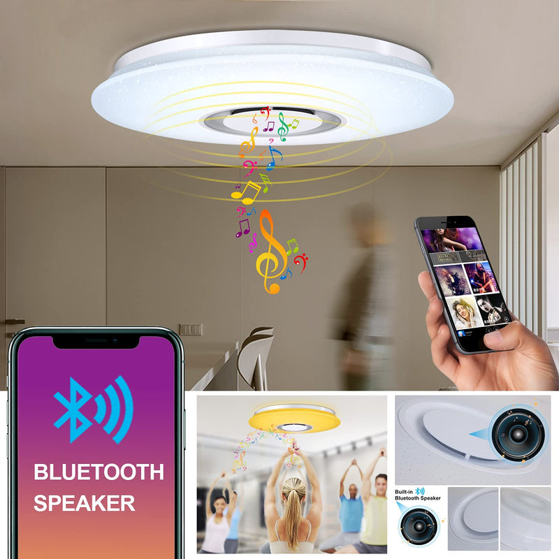 CHYSONGOODS 36W 40cm/15.7 Inch Circle Bluetooth Speaker LED Ceiling Light App Remote Control Color Change Dimmable Bedroom Lamp for Living Room Kitchen Bathroom Dining Modern Smart RGB Indoor Lighting