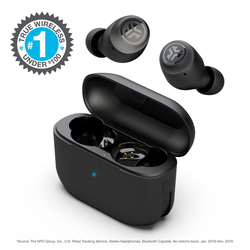 JLab Go Air Pop True Wireless Earbuds, Headphones In Ear, Bluetooth Earphones with Microphone, Wireless Ear Buds, TWS Bluetooth Earbuds with Mic, USB Charging Case, Dual Connect, EQ3 Sound, Black