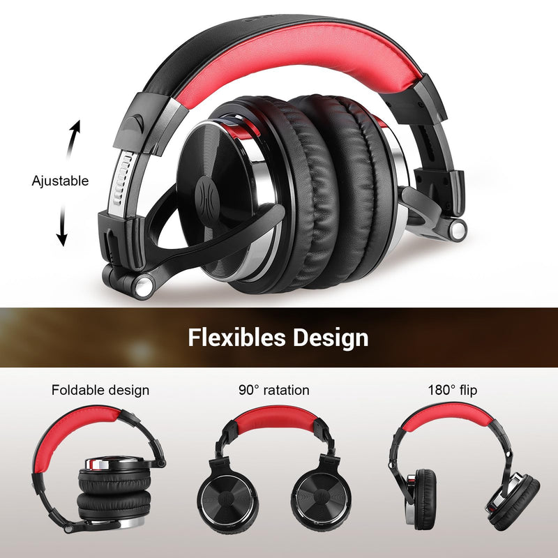 OneOdio Wired Over Ear Headphones Hi-Fi Sound & Bass Boosted headphone with 50mm Neodymium Drivers and 1/4 to 3.5mm Audio Jack for Studio DJ AMP Recording Monitoring Phones Laptop (Red)