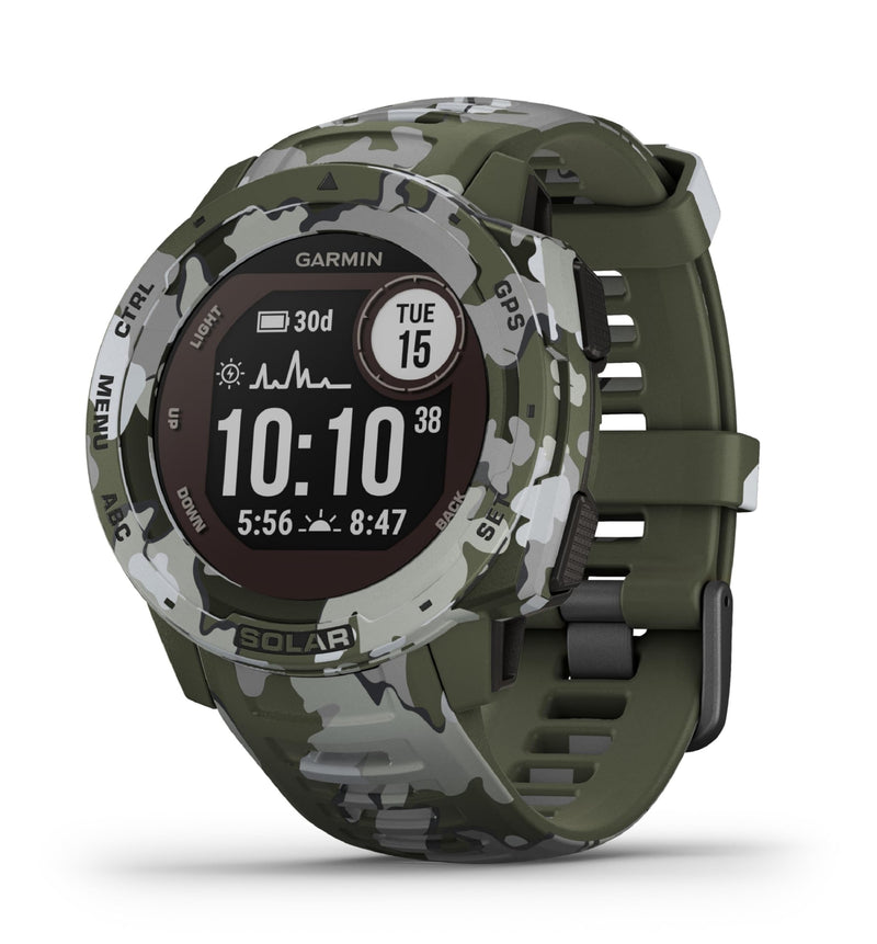 Garmin Instinct SOLAR, Rugged GPS Smartwatch, Built-in Sports Apps and Health Monitoring, Solar Charging and Ultratough Design Features, Lichen Camo