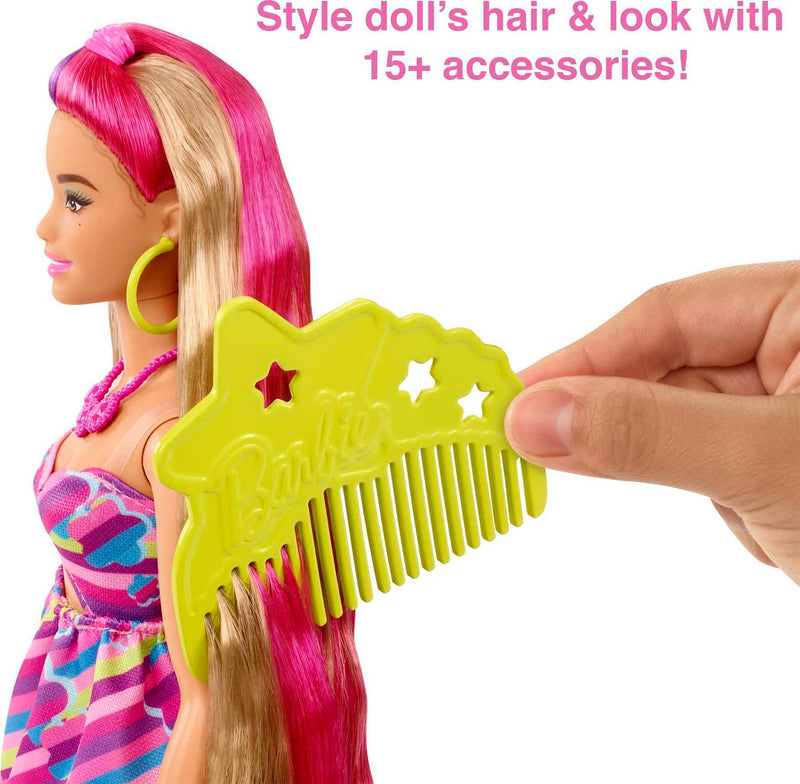 Barbie Totally Hair Flower-Themed Doll, Curvy, 8.5 inch Fantasy Hair, Dress, 15 Hair & Fashion Play Accessories (8 with Color Change Feature) for Kids 3 Years Old & Up, HCM89