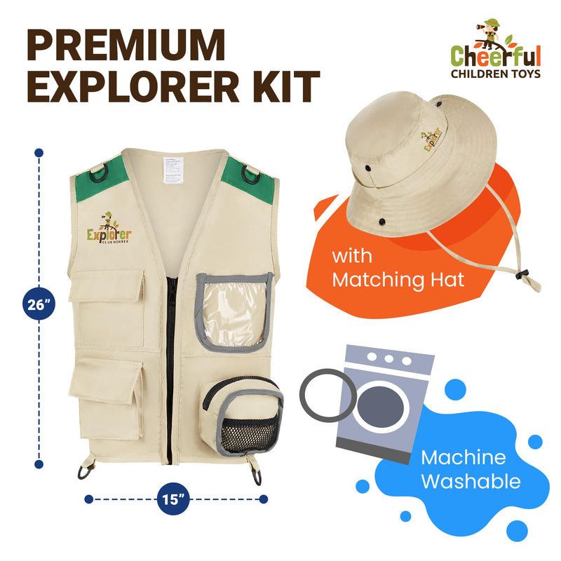 Cheerful Children Toys Kids Explorer Kit Bug Hunting Kit Explorer Costume includes Explorer Hat Cargo Vest - 3-7 year old boys girls Outdoor Backyard Safari Nature Zoo Keeper STEM Educational Toys