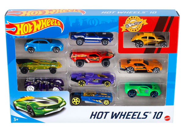 Hot Wheels Toy Cars & Trucks in 1:64 Scale, Set of 10, Multipack of Die-Cast Race or Police Cars, Hot Rods, Firetrucks or Vans (Styles May Vary), 54886