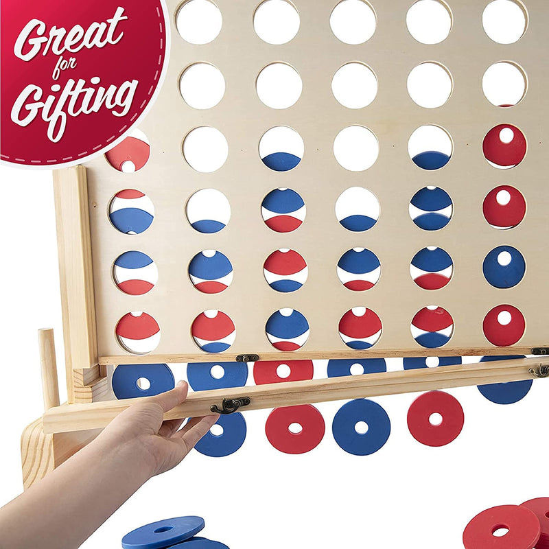 Prextex Big 4 in a Row: Giant Wooden Connect 4 Outdoor Game - Family Fun for Kids and Adults, Perfect for Garden Parties, Travel, and Outdoor Gatherings, with Travel Bag - A Fantastic Stocking Filler!