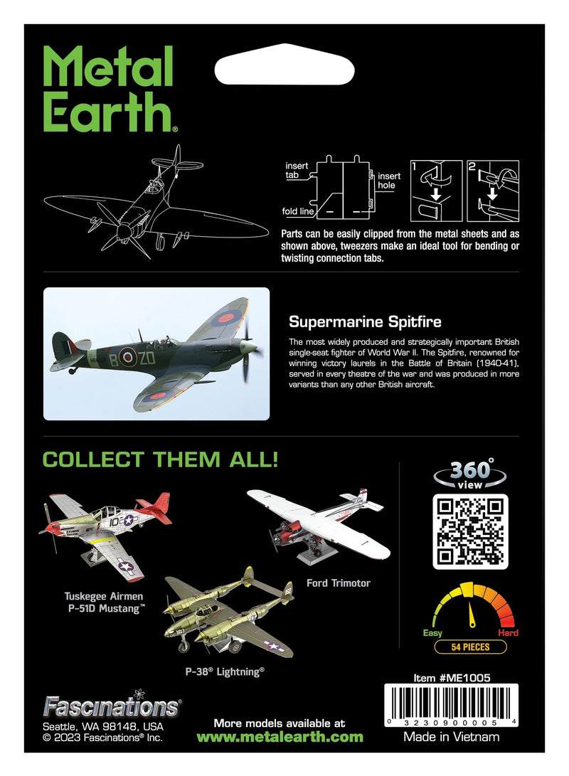 Fascinations Metal Earth Supermarine Spitfire Color 3D Metal Model Kit Bundle with Tweezers