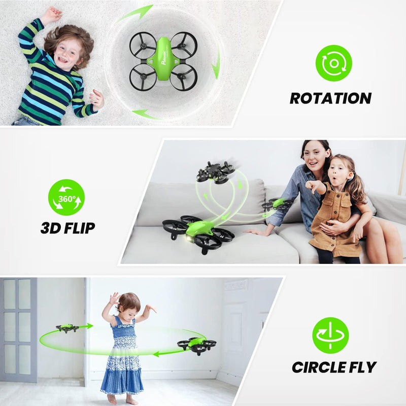 Potensic Upgraded A20 Mini Drone 3 Rechargeable Batteries for Kids and Beginners, Remote Control Quadcopter with, Auto Hovering, Headless Mode-Green