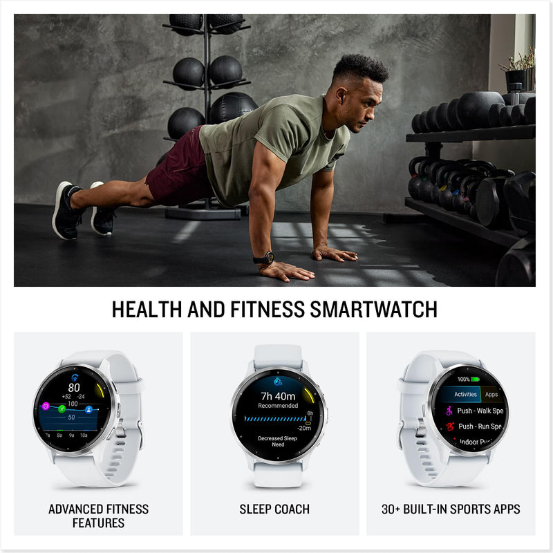 Garmin Venu 3S AMOLED GPS smaller sized Smartwatch with All-day Health Monitoring and Voice Functionality, Slate stainless steel bezel with pebble grey case and silicone band