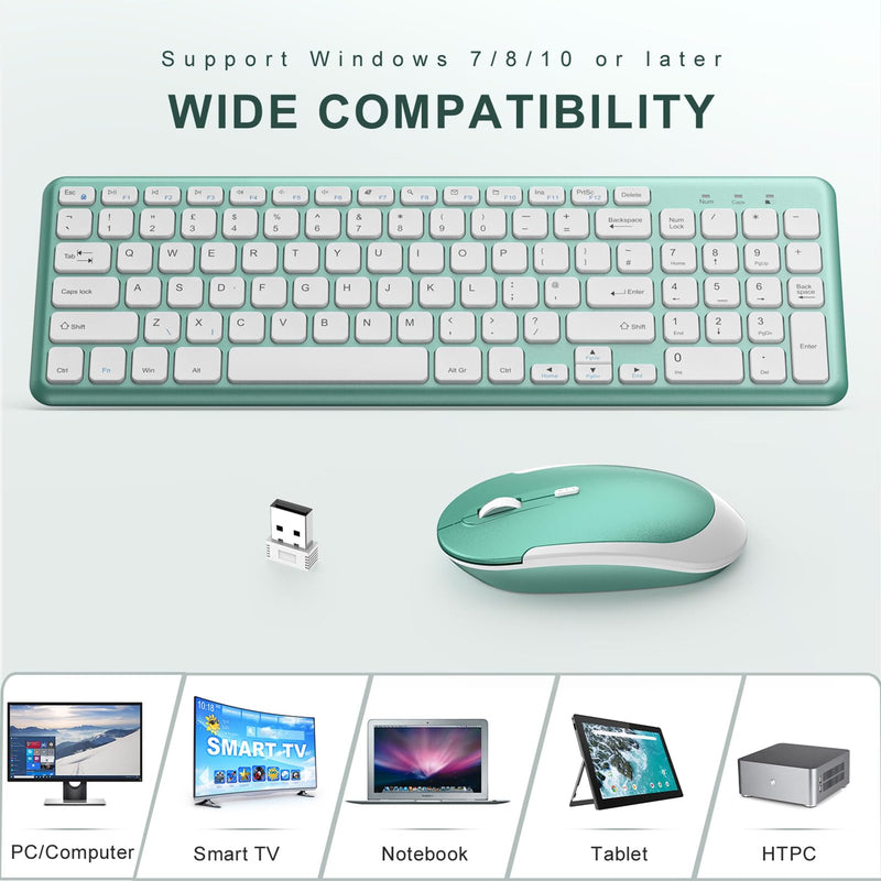 Wireless Keyboard and Mouse Set, 2.4 GHz Wireless USB Keyboard and Mouse Combo with USB recevier, Slim Ergonomic Keyboard for Windows, Computer, PC, Notebook, QWERTY UK Layout