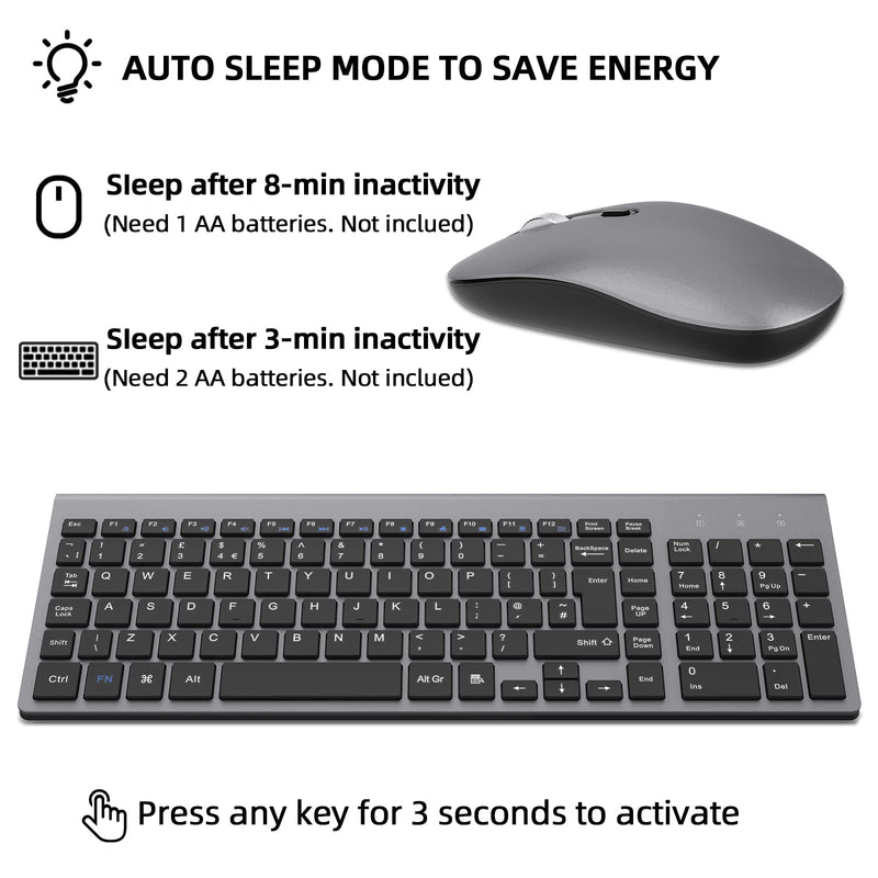 Wireless Keyboard Mouse Combo, cimetech 2.4G Ultra-Thin Keyboard and Mouse Set with Sleek Ergonomic Silent Design & Stable Connection for Windows PC Laptop Computer (QWERTY UK Layout, Gray)