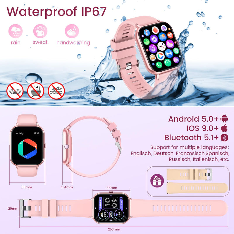 Smartwatch Fitness Watch with Bluetooth Call: 1.83”Smart Watch for Women with Heart Rate Oxygen Blood Pressure Sleep Tracker 123 Sports Step Counter Waterproof Activity Trackers for Android iOS