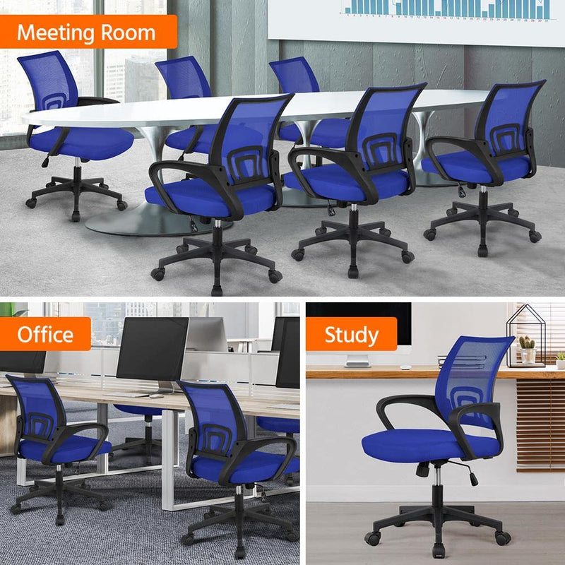 Yaheetech Office Chair Computer Chair Mid Back Adjustable Desk Chair with Lumbar Support Armrest, Swivel Mesh Task Gaming Chair for Home Office Study Blue