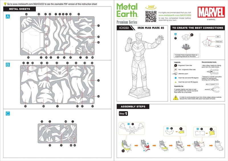 Metal Earth Premium Series Marvel Iron Man Mark LXXXV 3D Metal Model Kit Bundle with Tweezers Fascinations