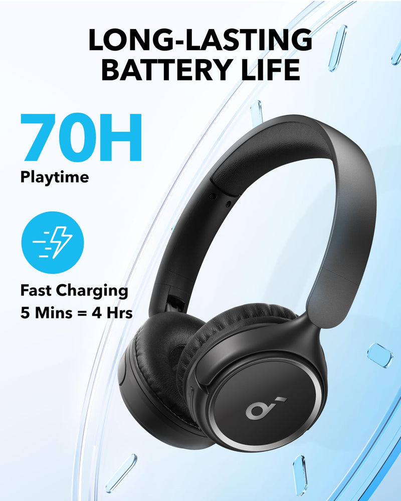 soundcore H30i Wireless On-Ear Headphones, Foldable Design, Pure Bass, 70H Playtime, Bluetooth 5.3, Lightweight and Comfortable, App Connectivity, Multipoint Connection