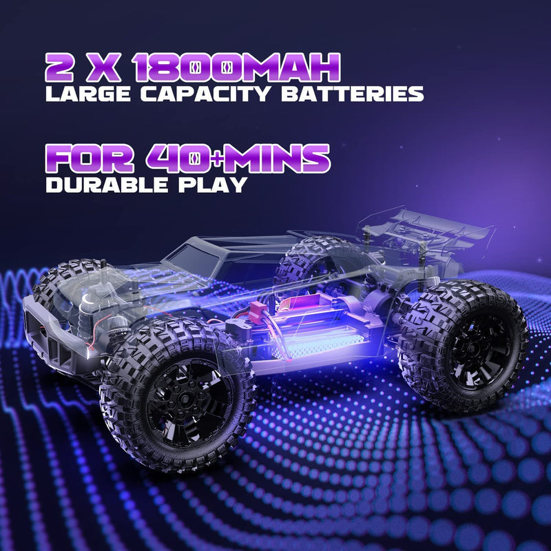 DEERC Large Brushless Remote Control Car 1:10, High Speed RC Cars 37 MPH, 2 Battery 40+ Min, 2 Shell LED Headlight All Terrain Off Road Monster Truck for Adults Kids(200E)