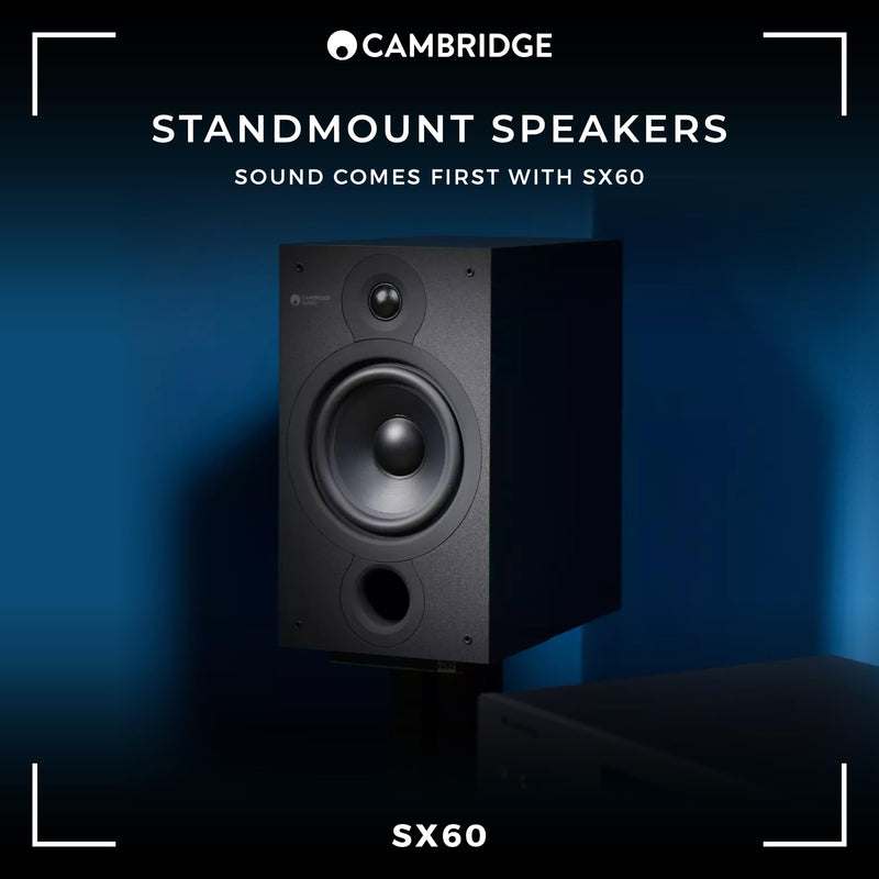 Cambridge Audio SX60 - Pair of Passive Wired Standmount Speakers for HiFi or Home Cinema System - Optimised for Smooth and Even Frequency Response - Matte Black