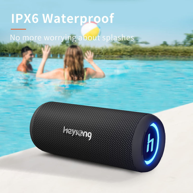 HEYSONG Bluetooth Speaker, Portable Wireless Waterproof Speakers with Led Light, 30W Stereo, Good Bass, TF Card, USB Playback, Dual Pairing For Camping, Pool, Shower, Bike, Kayak, Beach, Gifts for Men