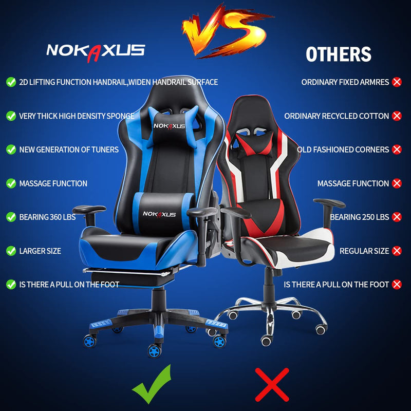 NOKAXUS Office Chair,Gaming Chair With Footrest Lumbar Support for Adults,PU Leather Ergonomic Massage Chair For Home,Computer Video Gamer Chair (Yk-6008-blue)