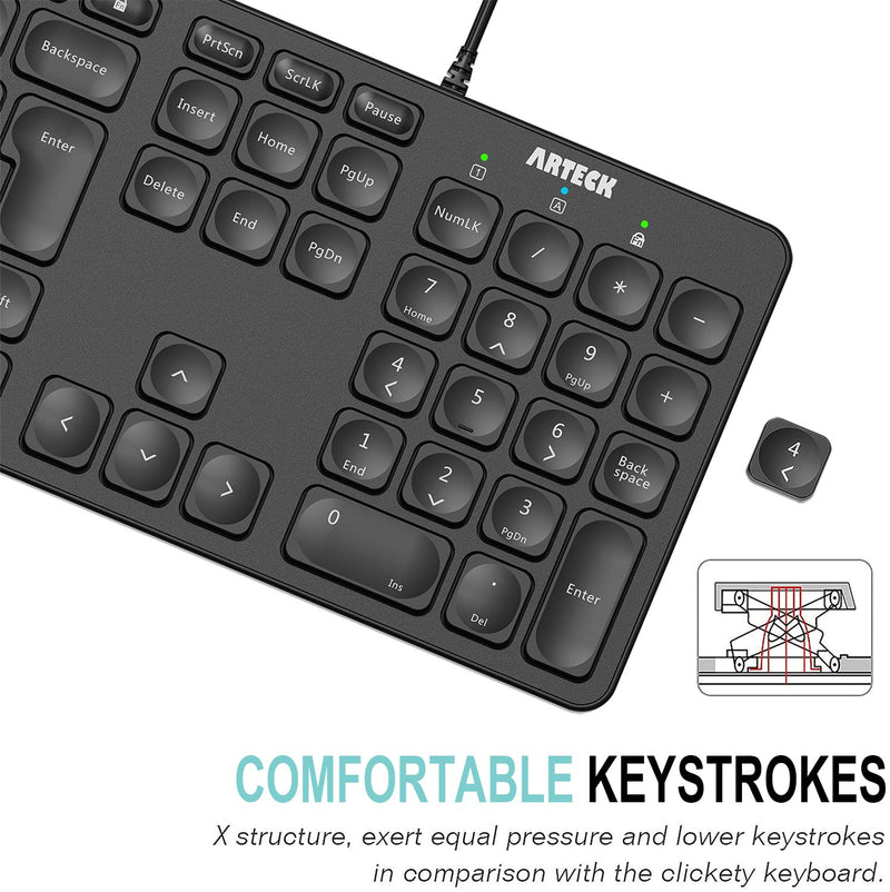 Arteck USB Wired Keyboard Universal Backlit 7-Colors & Adjustable Brightness Full Size Keyboard with 1.8M Wire, Numeric Keypad and Media Hotkey for Computer Desktop PC Laptop and Windows 11 10 8 7