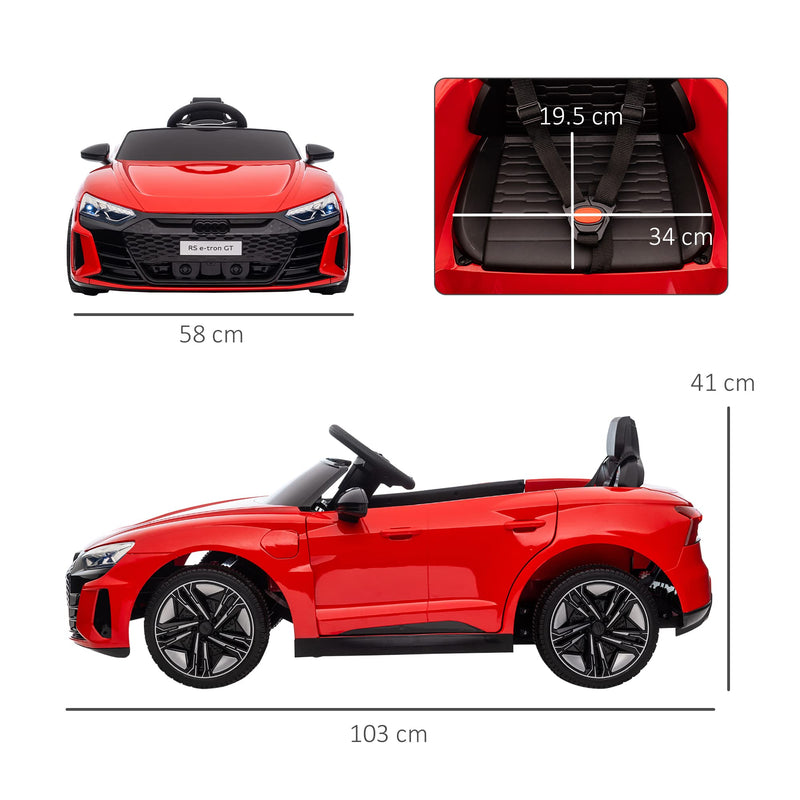 HOMCOM Audi RS e-tron GT Licensed Electric Cars for Kids Electric Ride-ons 12V Battery Powered Toy w/Remote Control Music, for 3-5 years, Red