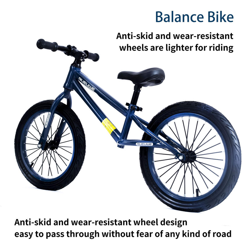 Bueuwe Balance Bike 16 inch for 4 5 6 7 8 9 Year Old Boys Girls Toys Birthday Gift - Large No pedal bike for Age 4+ yellow blue silver Kids Toys