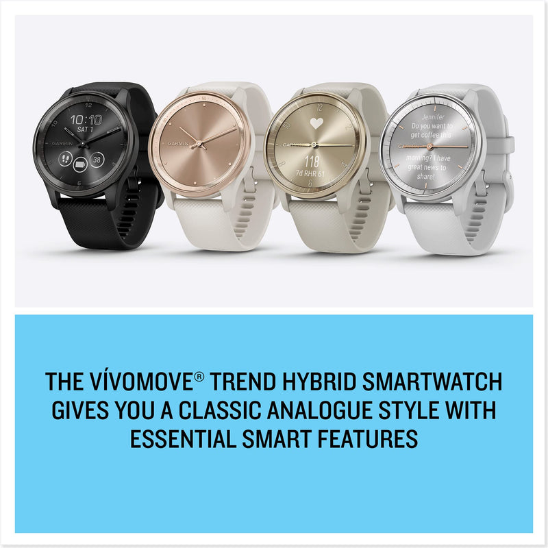 Garmin vívomove Trend, Stylish Hybrid Smartwatch with Health and Fitness functions, Dynamic Watch Hands, Touchscreen Display and up to 5 days battery life, Black