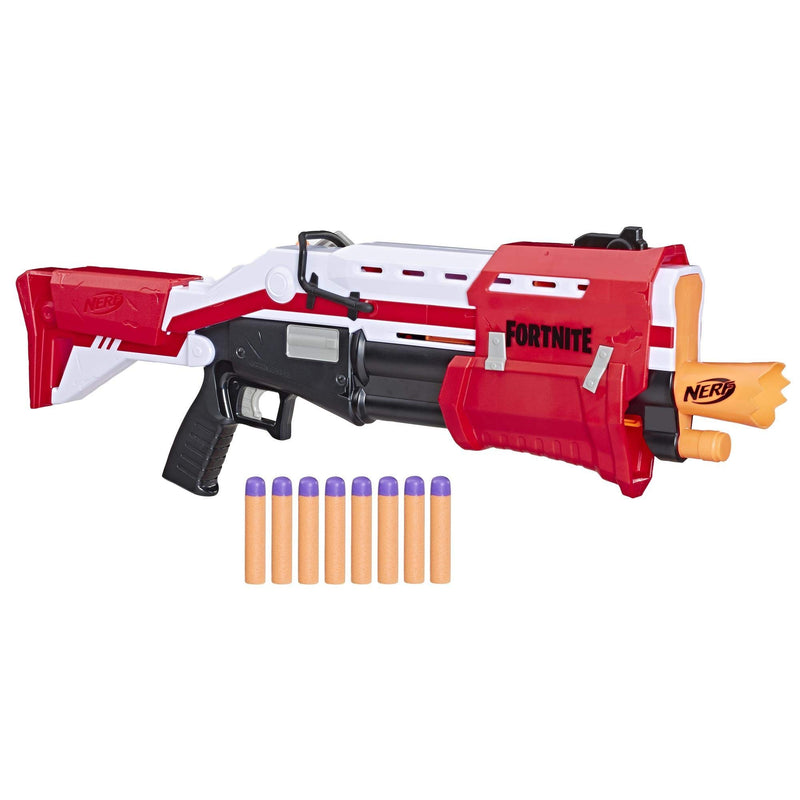 NERF Fortnite TS Blaster - Pump Action Dart Blaster, 8 Official Mega Fortnite Darts, Dart Storage Stock - For Youth, Teens, Adults, Red