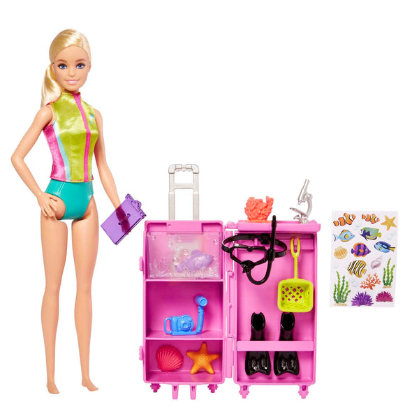 Barbie Dolls & Accessories, Marine Biologist Doll (Blonde) & Mobile Lab Playset with 10+ Pieces, Case Opens for Storage & Travel