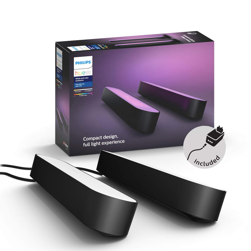 Philips Hue Play HDMI Sync Box and Smart Light Play Bar Double Pack Kit [Black] + Hue Bridge. Sync with Gaming, Entertainment and Music. Works with Alexa and Voice Control