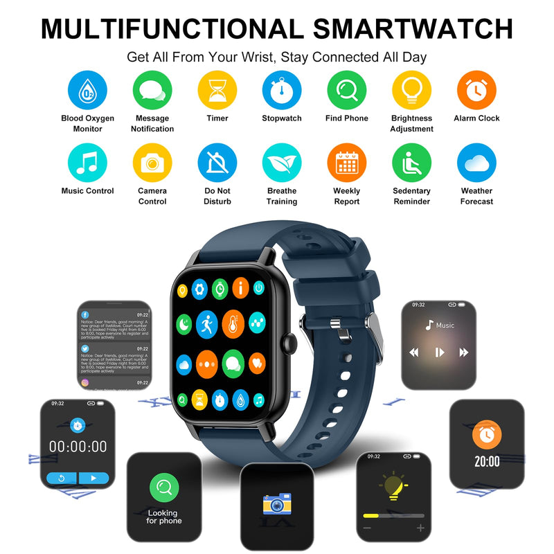 Smart Watch for Men Women Answer/Make Calls, 1.85" Smartwatch, Fitness Watch with Heart Rate Sleep Monitor, Step Counter, 100+ Sports, IP68 Waterproof Fitness Smartwatches Compatible with Android IOS