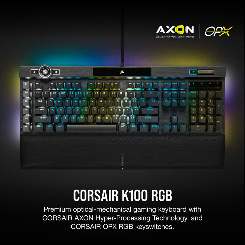 CORSAIR K100 RGB Optical-Mechanical Wired Gaming Keyboard – OPX Linear Switches – PBT Double-Shot Keycaps – Elgato Stream Deck Integration – iCUE Compatible – PC, Mac, Xbox – QWERTY UK – Black