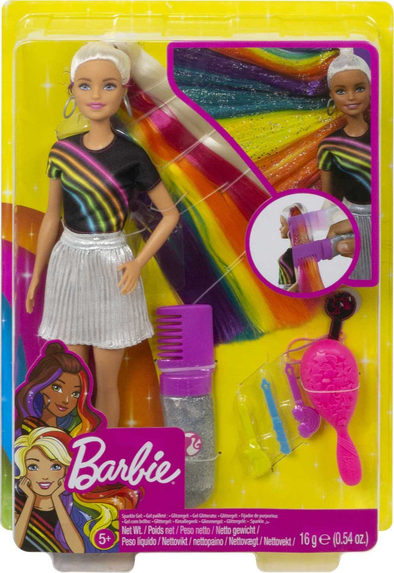 Barbie FXN96 Rainbow Sparkle Hair Doll Featuring Extra-Long 7.5-inch Blonde Hair with a Hidden Rainbow of Five Colors, Gift for 5 to 7 Year Olds, 31.8 cm*5.1 cm*20.4 cm