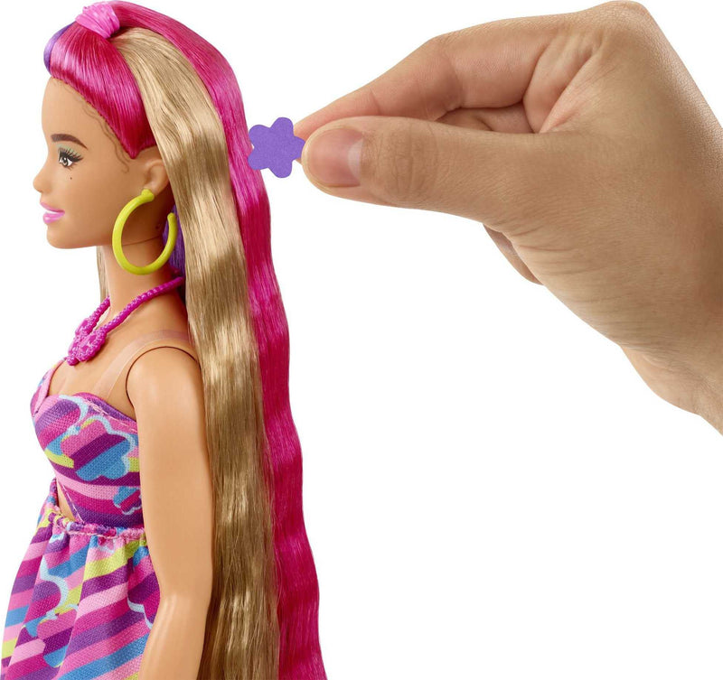 Barbie Totally Hair Flower-Themed Doll, Curvy, 8.5 inch Fantasy Hair, Dress, 15 Hair & Fashion Play Accessories (8 with Color Change Feature) for Kids 3 Years Old & Up, HCM89