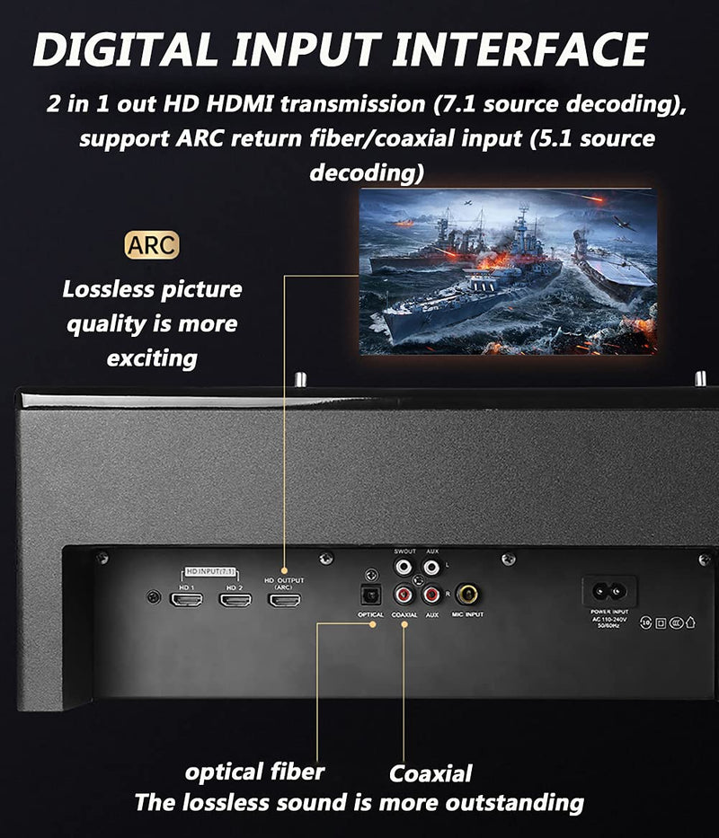 7.1 Home Theater Sound, 8-channel 310W Sound Bar, with 6.5" Wireless Subwoofer, 2 Rear Surround Speakers, for Home Theater Sound