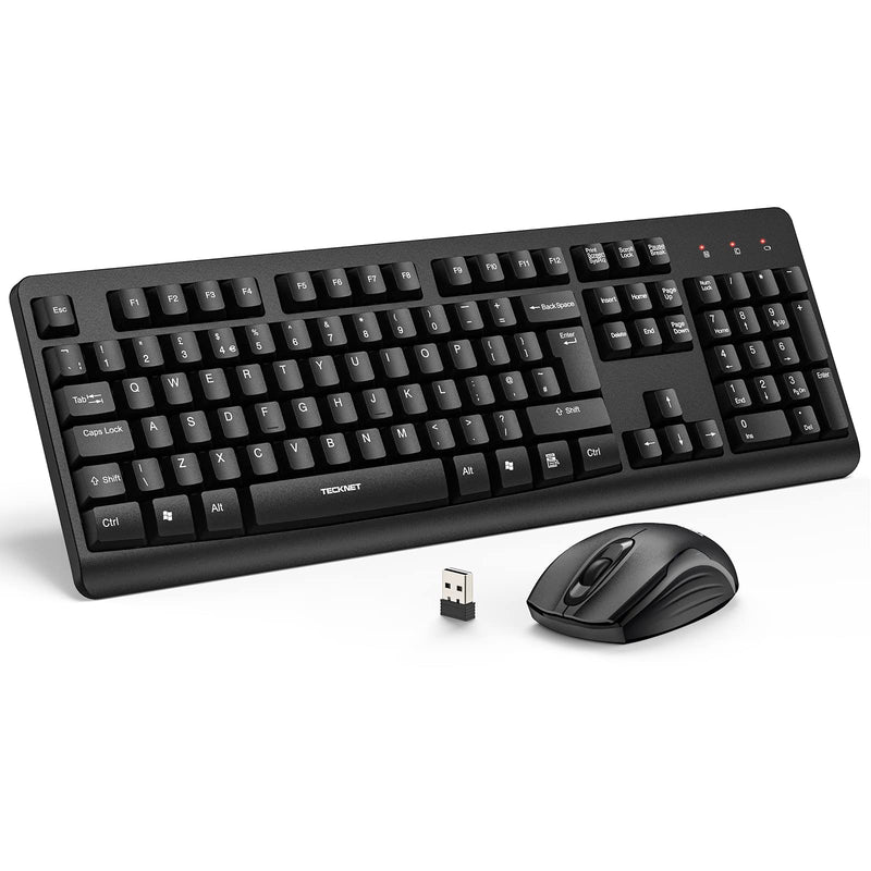 TECKNET Wireless Keyboard and Mouse Set, Ergonomic 2.4G Cordless Keyboard & Mouse Combo Silent, Full-Size Keyboard, Spill-Resistant with Nano USB Receiver for PC, Laptop, Computer - QWERTY, UK Layout