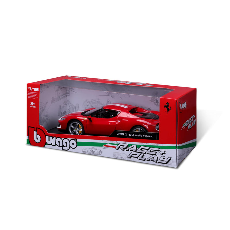 Bburago B18-16017 1:18 FERRARI RACE & PLAY R&P 296 GTB Collectible Car, Multiple