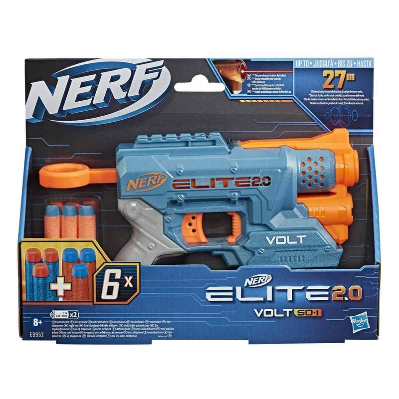 Nerf Elite 2.0 Volt SD-1 Blaster 6 Official Nerf Darts, Light Beam Targeting, 2-Dart Storage, 2 Tactical Rails to Customise for Battle, Multicolor, 5.71 x 26.67 x 20.32 cm