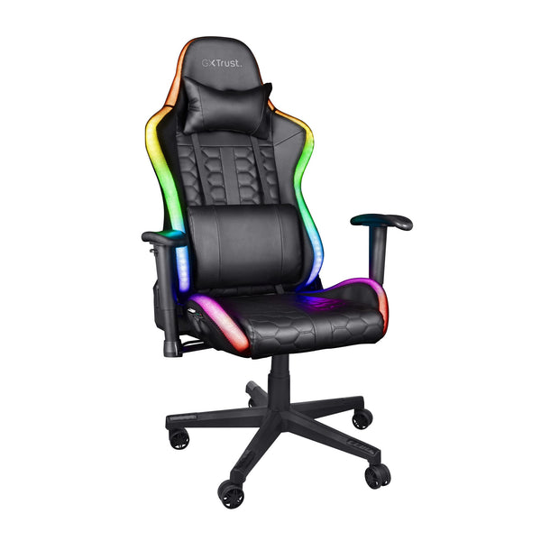 Trust Gaming Chair with RGB LED-illuminated Edges GXT 716 Rizza - Ergonomic PC Desk Swivel Chair with 350 Colours and Effects, Full Rotatable Seating, 175° Tiltable Backrest - Black