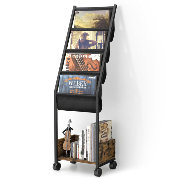 Vinyl Record Player Stand,Record Player Storage Up to 100 Albums,Record Cabinet with 4 Tier Vinyl Holder Display Shelf Turntables for Vinyl Records,Movable Record Table for Book Magazine Turntable