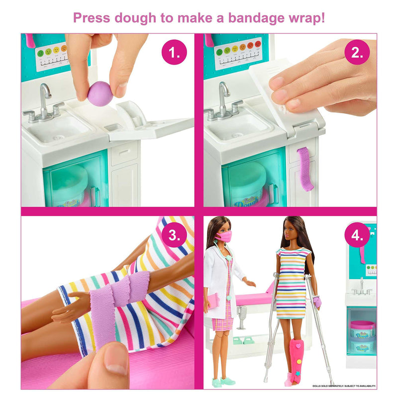 Barbie You Can Be Anything Doll, Fast Cast Clinic Playset with Brunette Barbie Doll, Press Dough for Cast and Bandage Wrap, 30 Doll Accessories, Toys for Ages 3 and Up, One Doll, HFT68